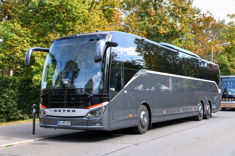 Touristic coach bus in city