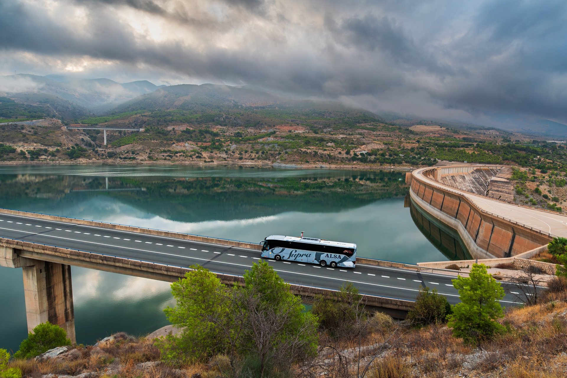 Luxury coach bus on highway
