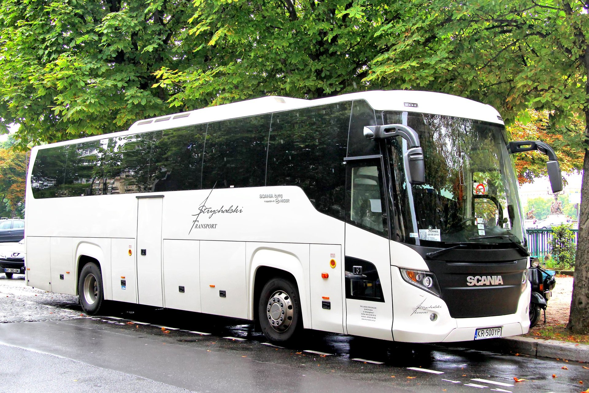 Luxury Scania touring coach bus on the road